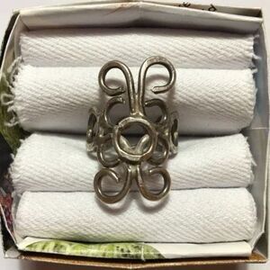 Handmade Silver Ring Size 5 Vintage Hammered Metal Baroque Filigree